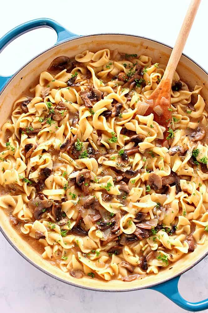 mushroom stroganoff in skillet