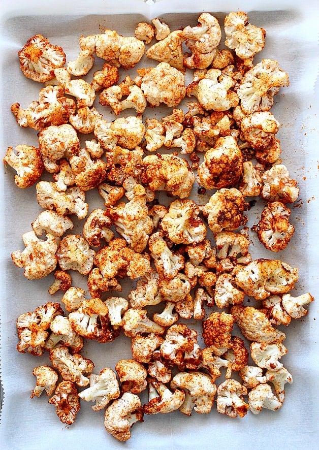 roasted cauliflower on baking sheet