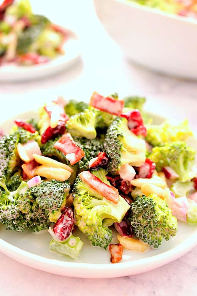 creamy broccoli salad on plate