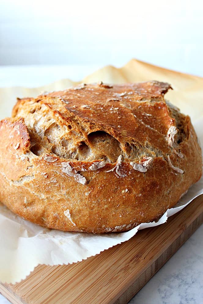 no-knead bread with cracked topped