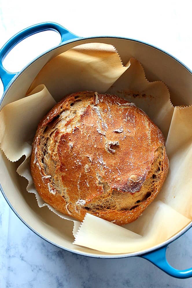 No-Knead Whole Wheat Dutch Oven Bread