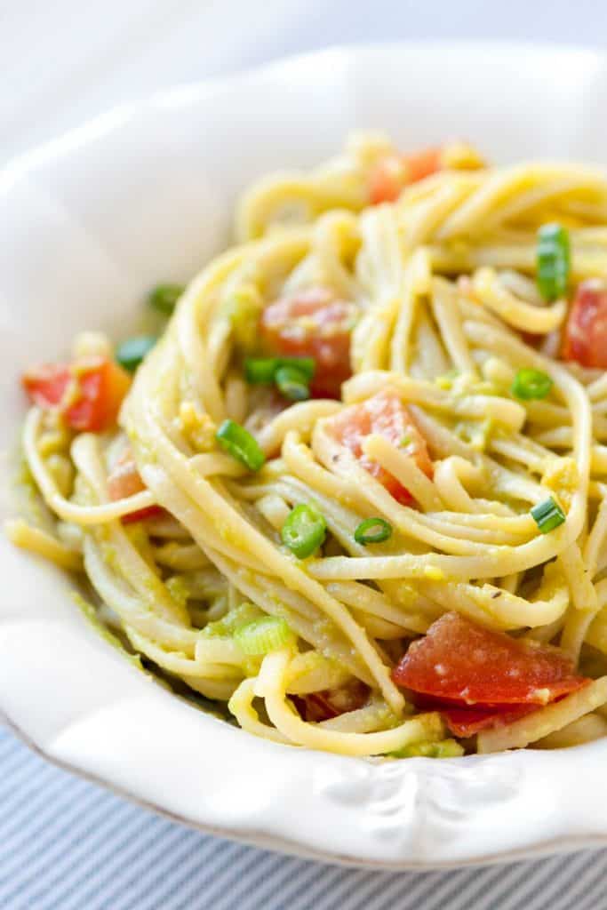 avocado pasta in a bowl