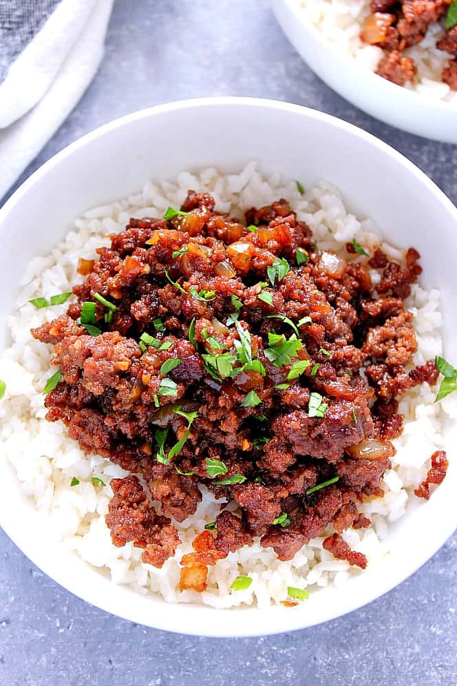 ground beef with rice in bowl