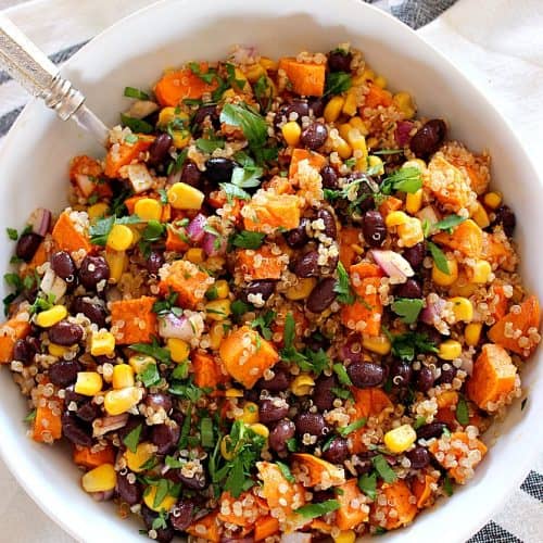 Roasted Sweet Potato Black Bean Quinoa Salad Recipe - Crunchy Creamy Sweet