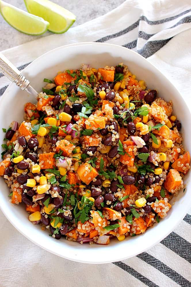 Roasted Sweet Potato Black Bean Quinoa Salad Recipe - Crunchy Creamy Sweet