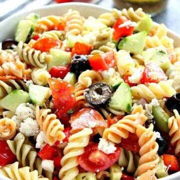 Italian Pasta Salad in a big white bowl.