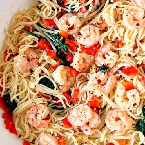 shrimp scampi 4 500x500 Shrimp Scampi with Peppers and Spinach