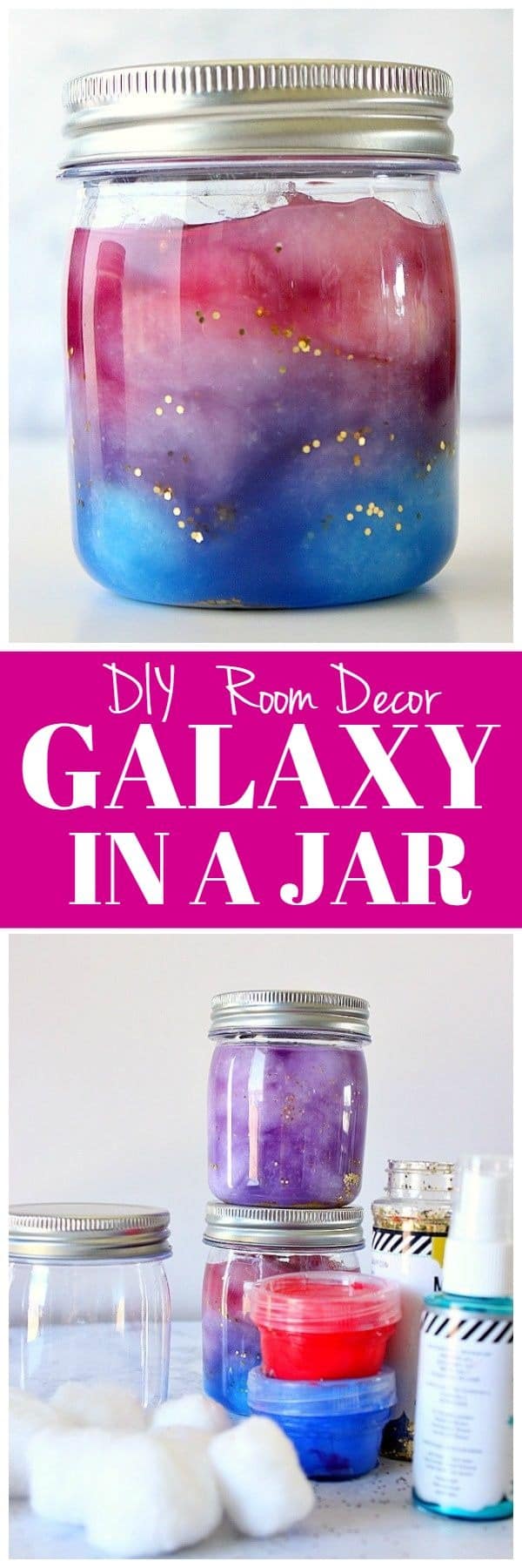 Photo collage for Galaxy in a Jar DIY room decor.