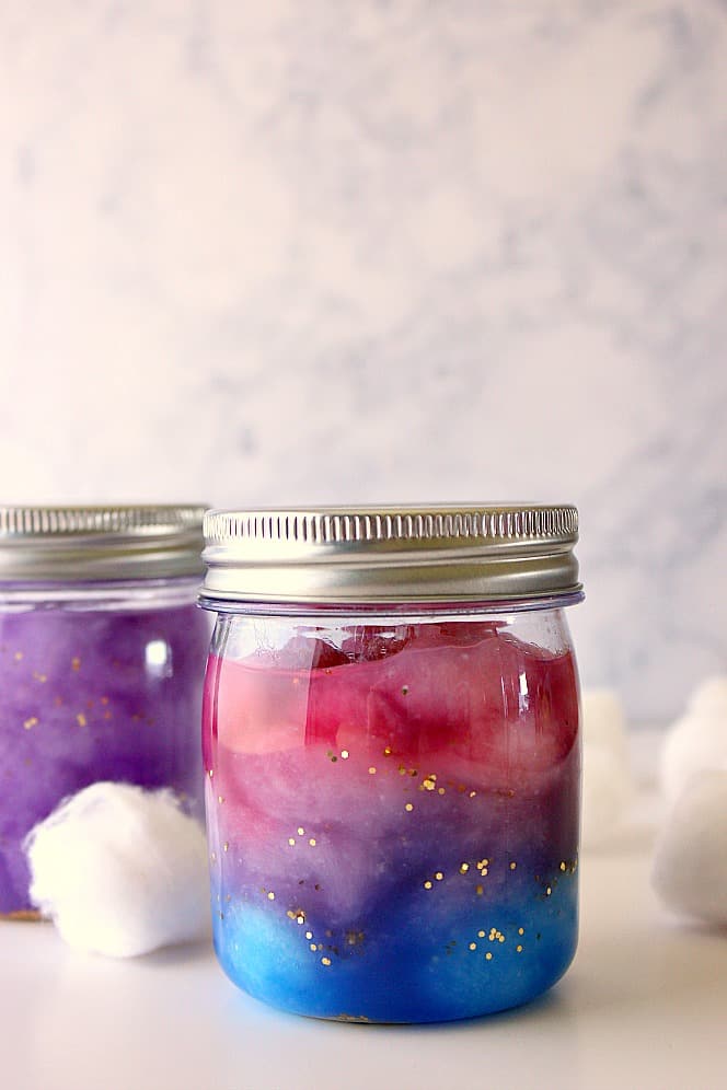 Two plastic jars with lid to make Galaxy room decor. 