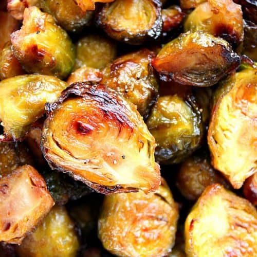 Honey Balsamic Roasted Brussels Sprouts close up.