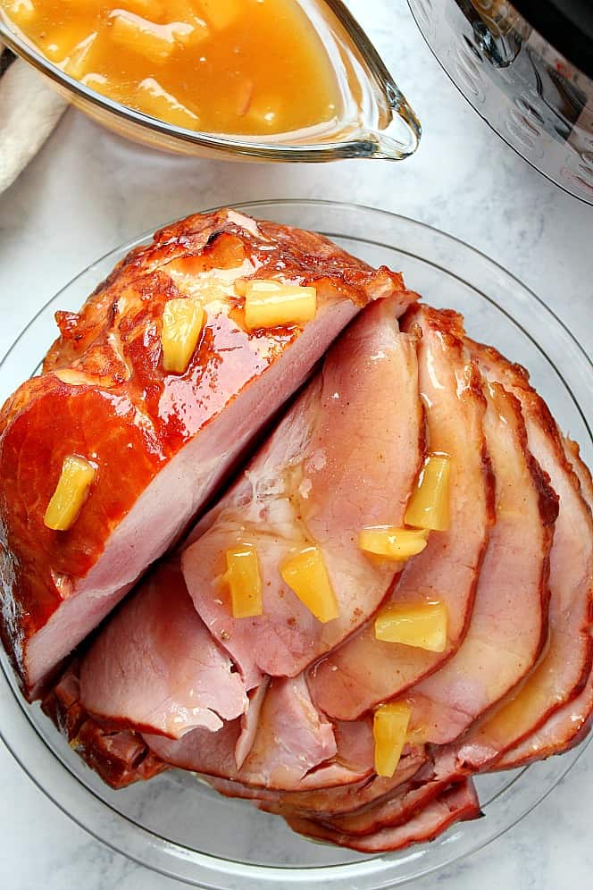 Pineapple Brown Sugar Glazed Ham cooked in the Instant Pot