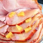 Ham slices on a platter.
