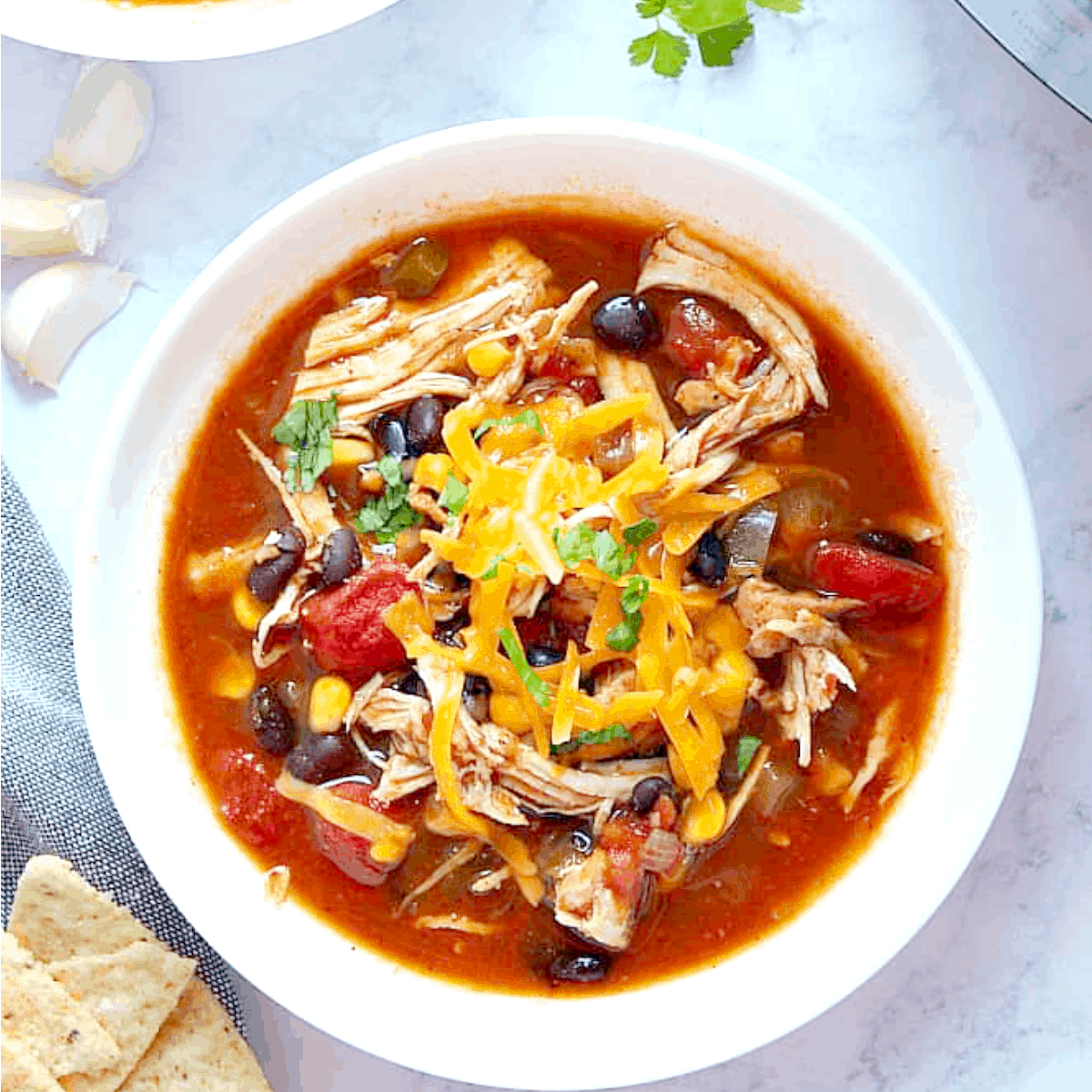 Chicken tortilla soup in a bowl.