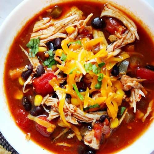 Instant Pot chicken tortilla soup in bowl A 500x500 Instant Pot Chicken Tortilla Soup