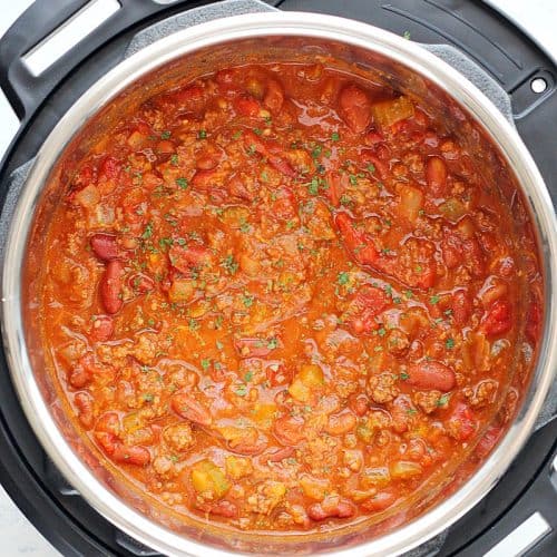 Instant Pot chili in the pressure cooker