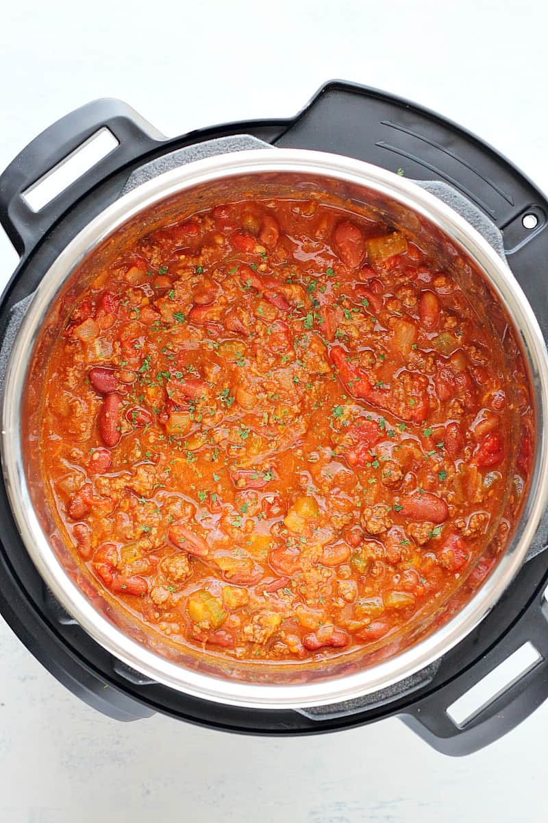 Instant Pot Chili in the pressure cooker.