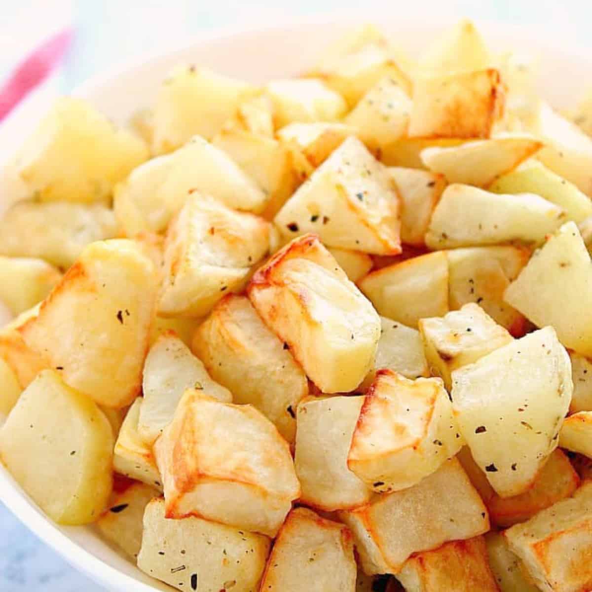 Roasted potatoes in a bowl.