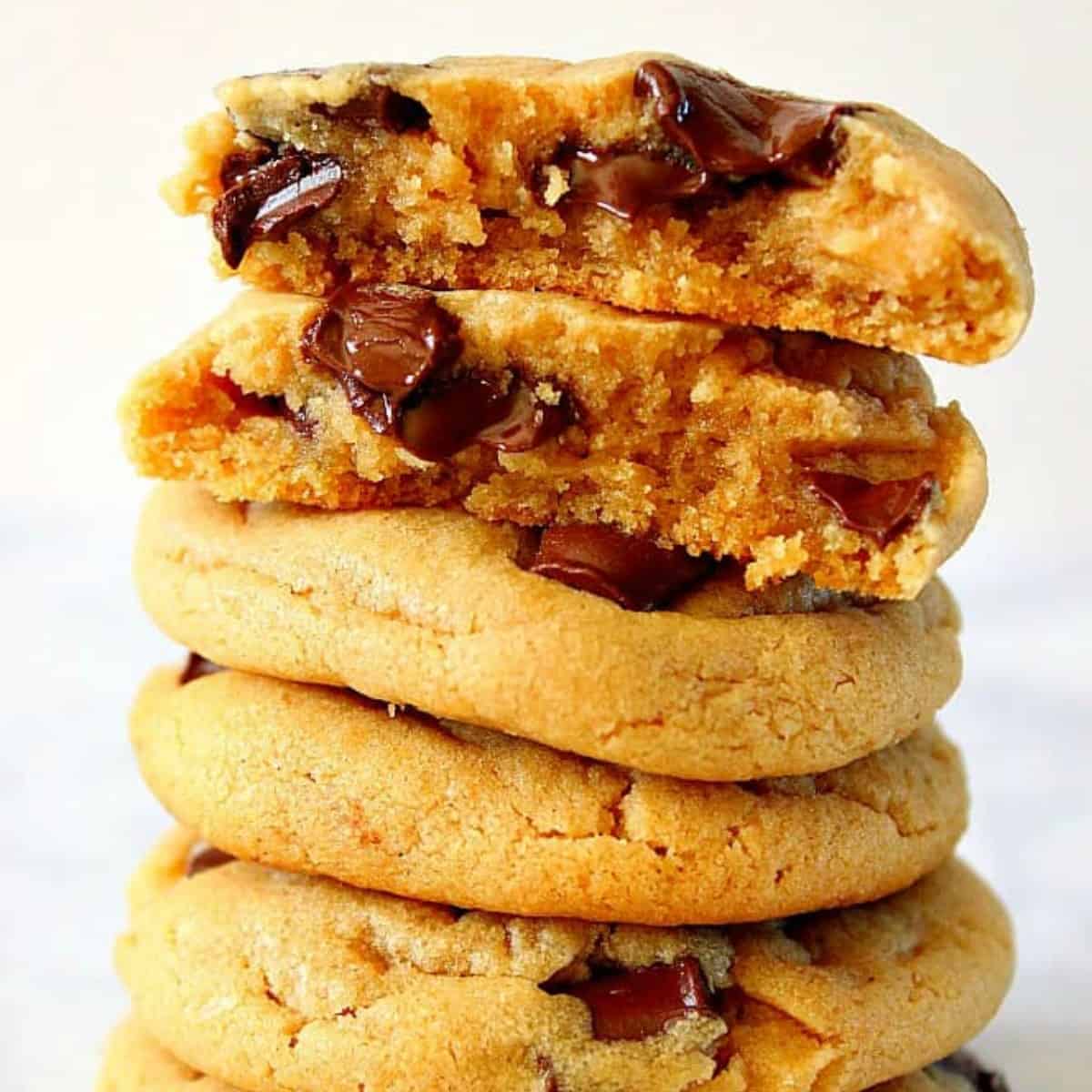 Peanut butter cookies stacked.