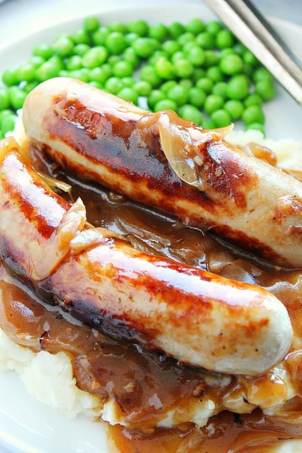 Bangers and Mash (Sausage with Onion Gravy over Mashed Potatoes)-image