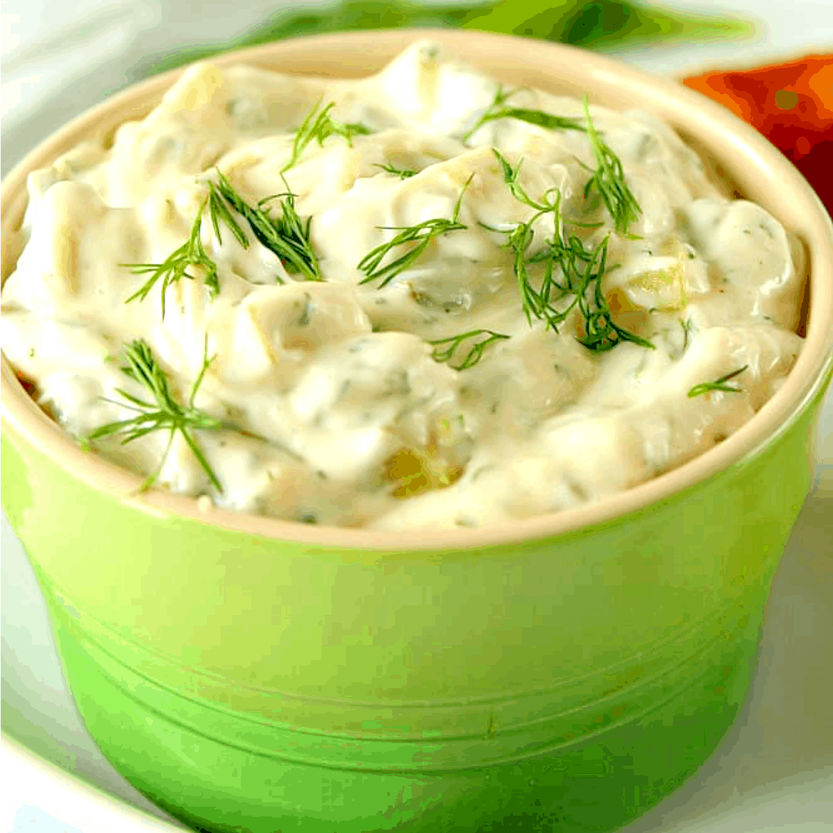 Tartar sauce in a ramekin.