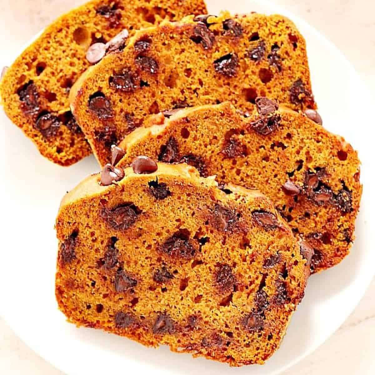 Slices of pumpkin bread on a plate.