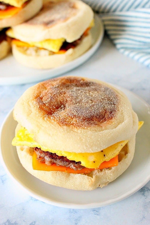 Freezer Breakfast Sandwich on white plate.