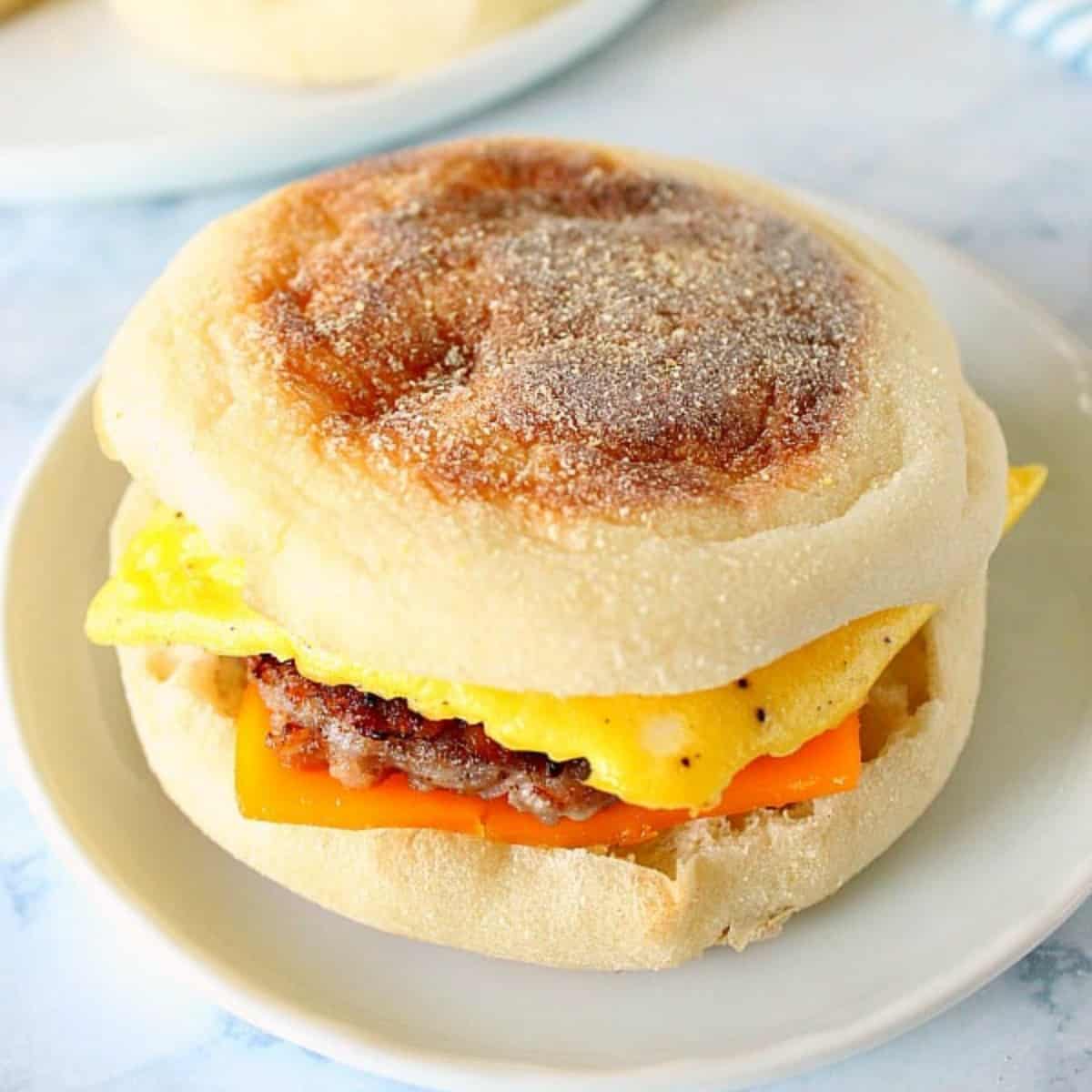 Breakfast sandwich on a plate.