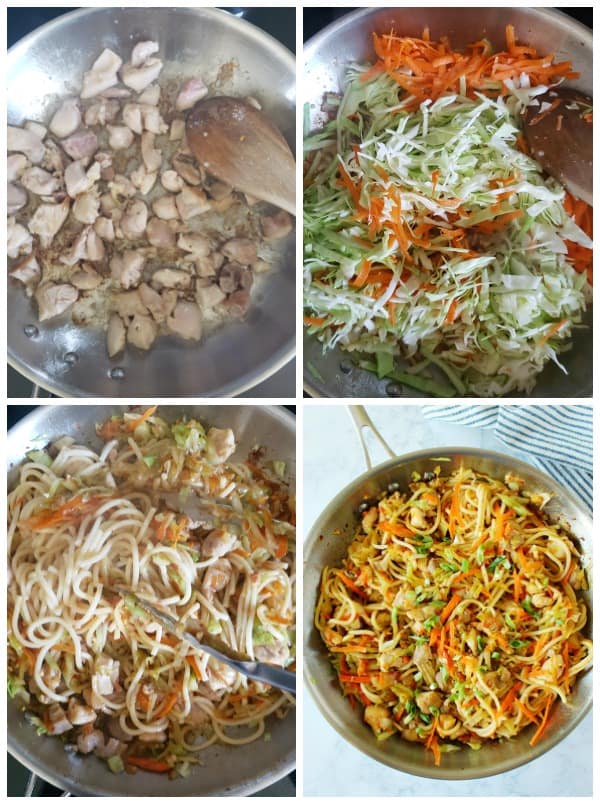 Steps for making Chicken Chow Mein at home.