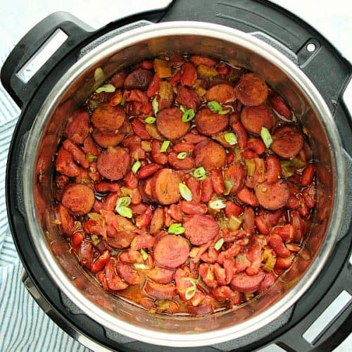 Instant Pot Red Beans and Rice inside the pressure cooker.