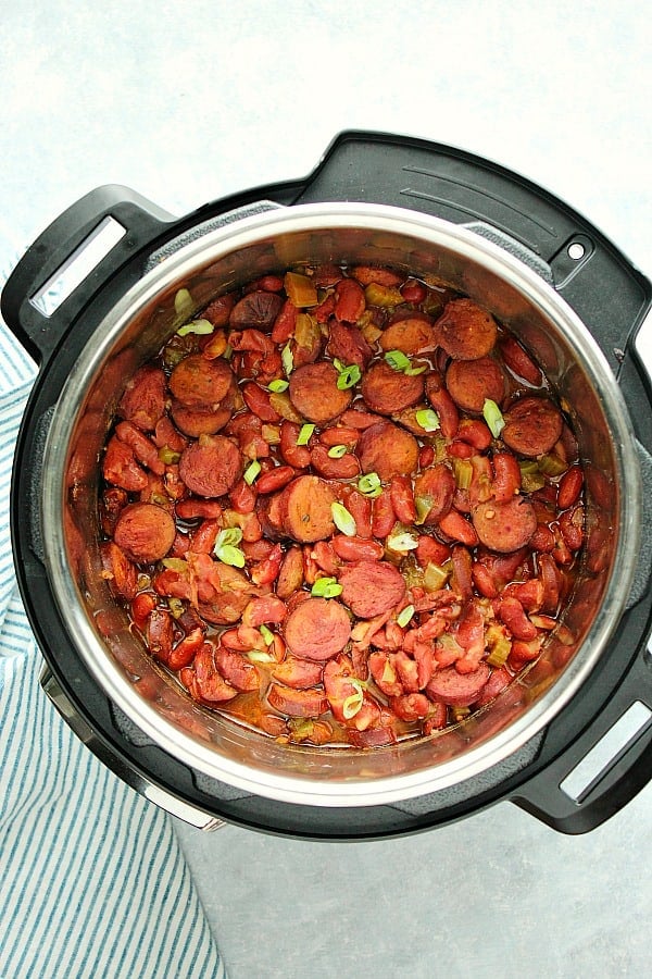 Instant Pot Red Beans and Rice inside the pressure cooker.