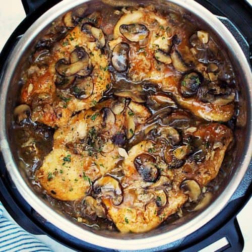 Instant Pot Chicken Marsala in the pressure cooker.