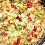Creamy Broccoli with Bacon in skillet.