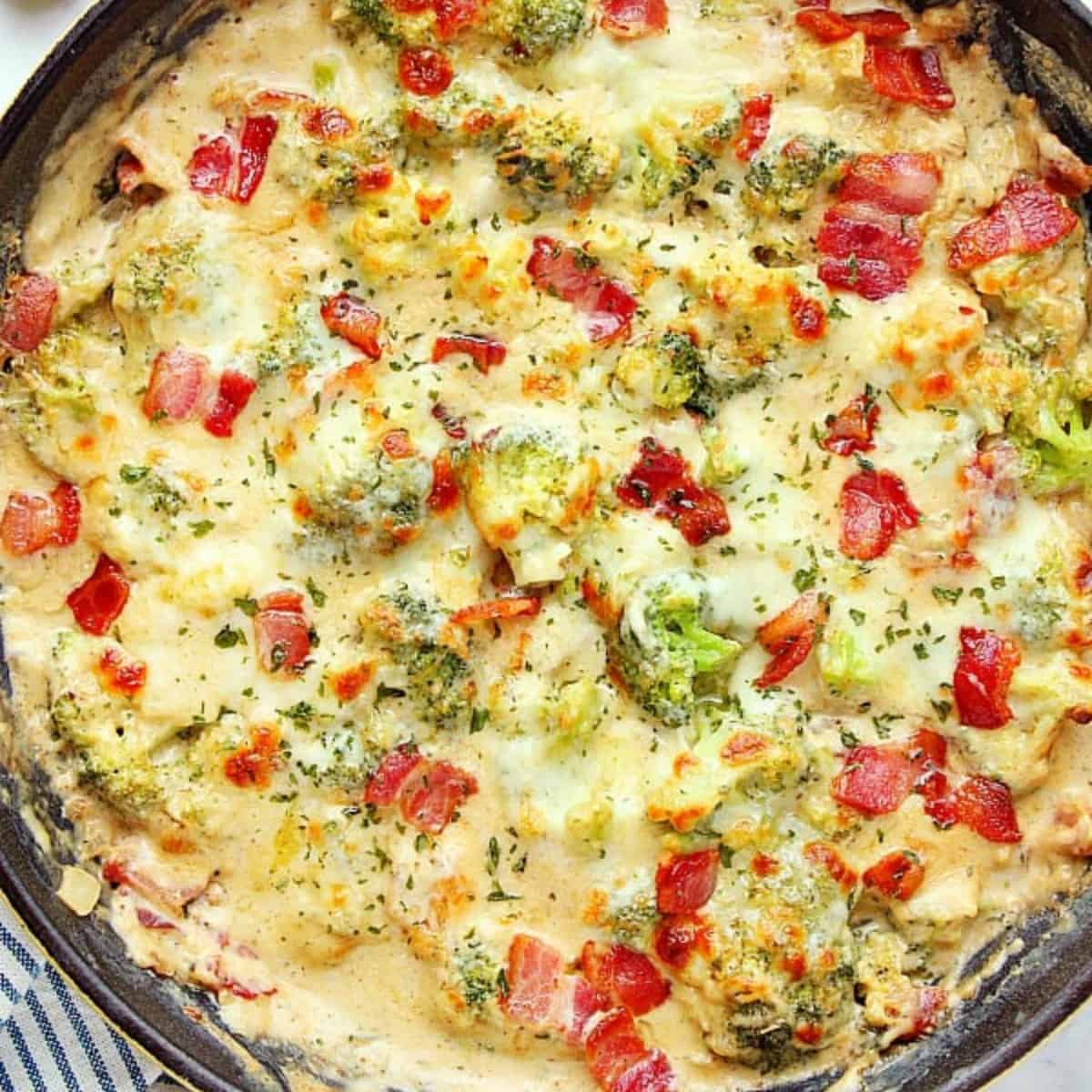 Creamy broccoli in a skillet.