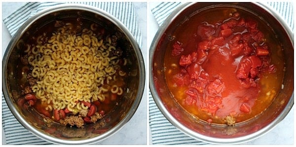 Step 2 of making Instant Pot chili mac.