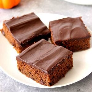 Chocolate pumpkin cake pieces on a plate.