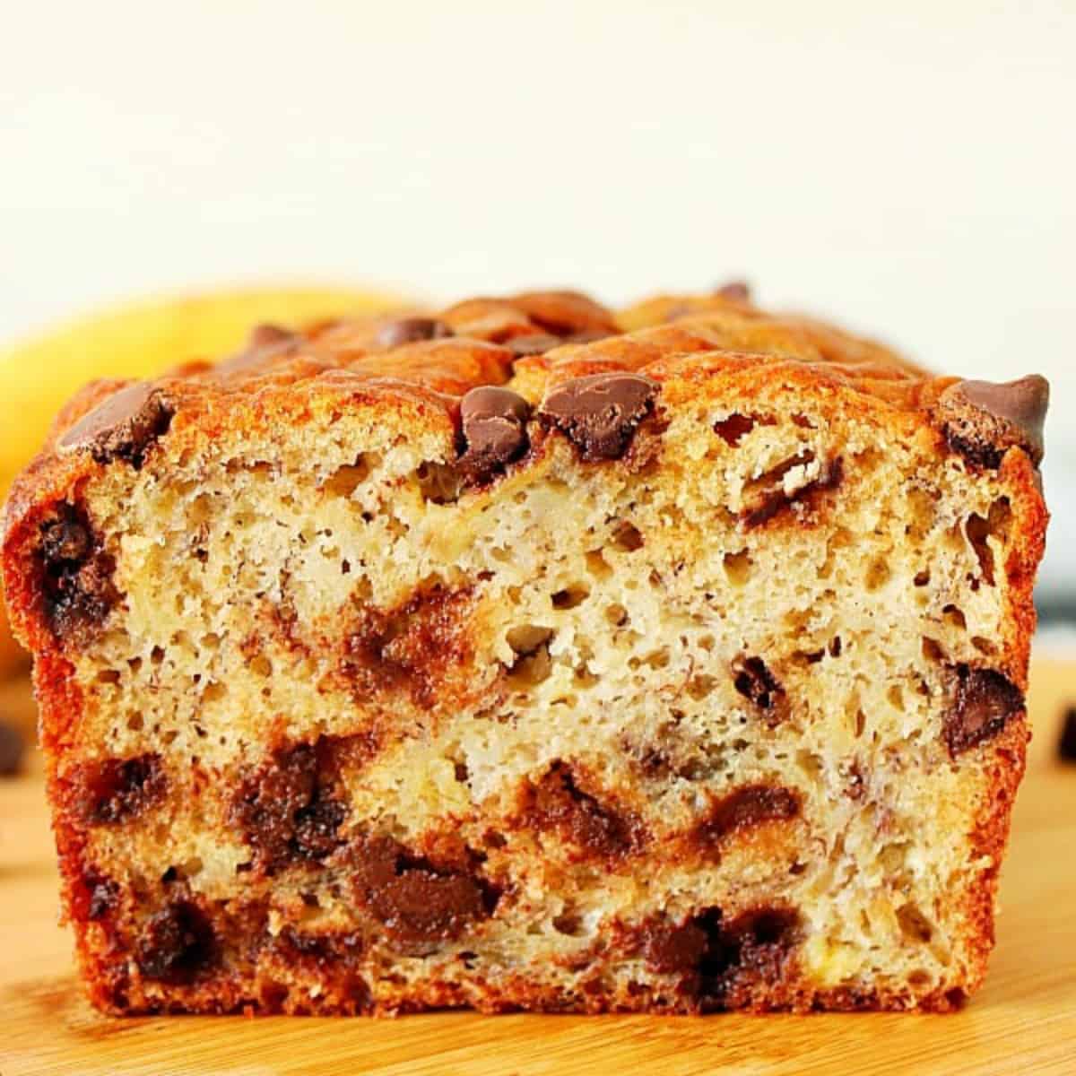 Banana bread on cutting board.