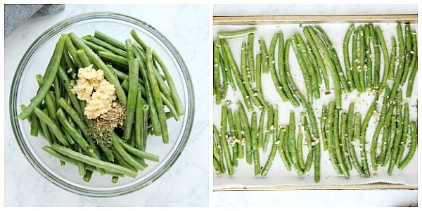 Step 1 and 2 of roasting green beans.