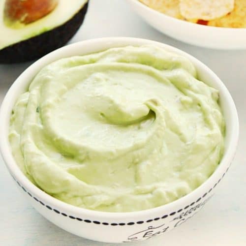 Avocado dip in a bowl.