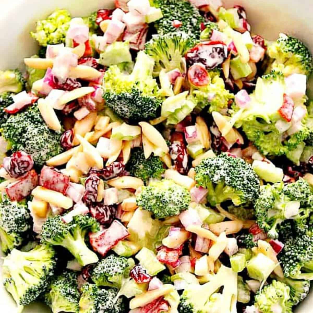 Broccoli salad in a bowl.