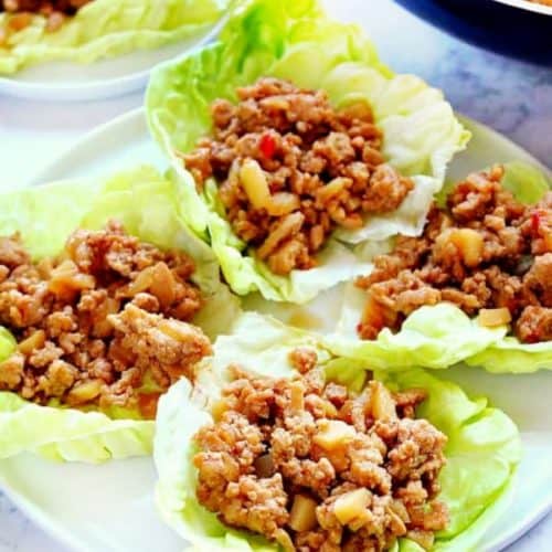 Chicken Lettuce Wraps on a white plate.