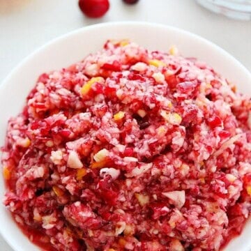 Cranberry Relish in a white serving bowl.
