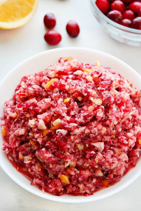 Cranberry Relish in a white serving bowl.