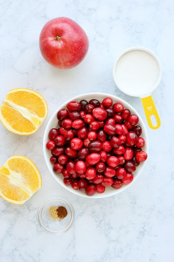 Cranberry Relish ingredients on a marble board. 