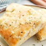 Focaccia Bread slices on a white plate.