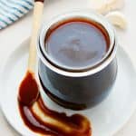 Homemade Hoisin Sauce in a glass jar.