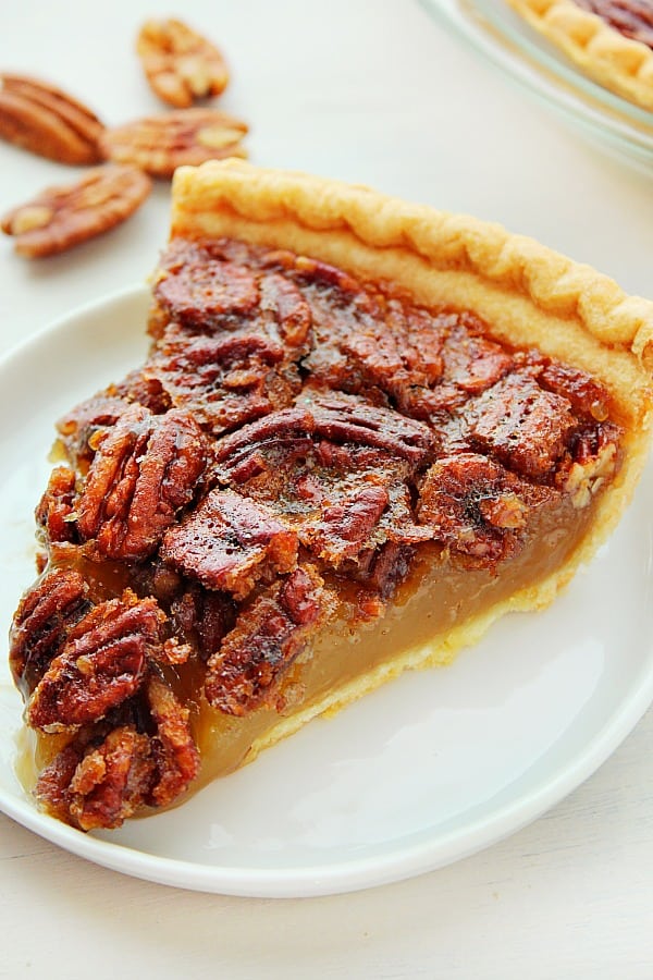 Pecan Pie slice on plate.