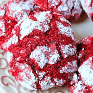 Red velvet cookies on a plate.