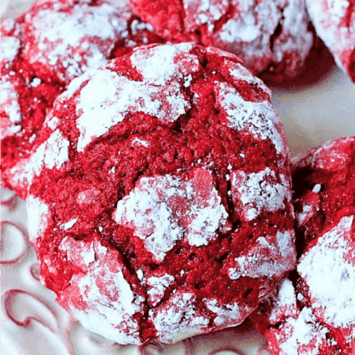 Red velvet cookies on a plate.