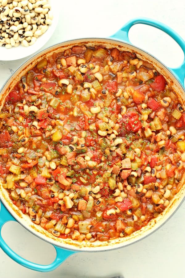 Black Eyed Peas with Ham Black Eyed Peas in a pan.