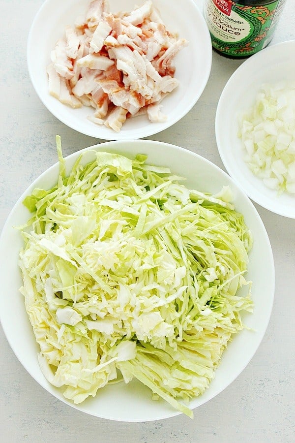 Fried Cabbage ingredients on a white board.